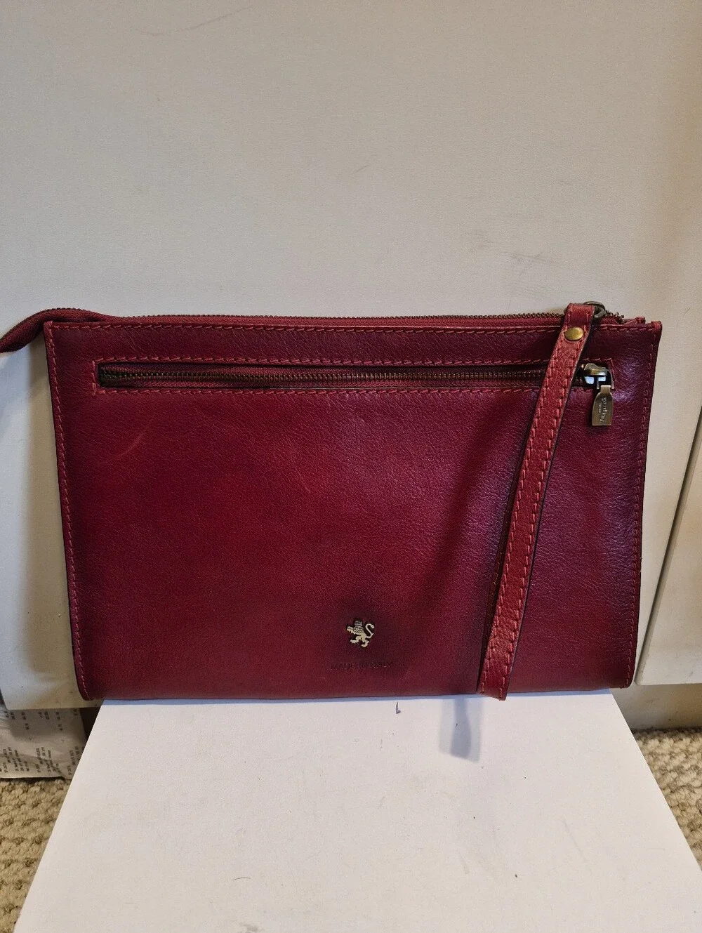 Pratesi Firenze Red Italian Leather Large Wristlet/Clutch Made in Italy Ret$285